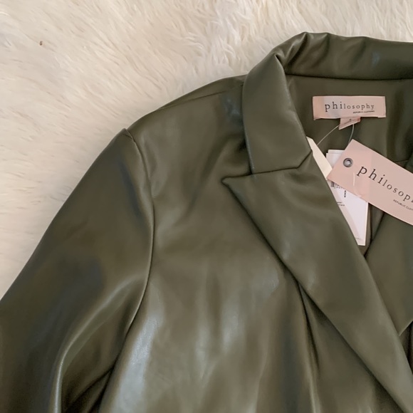 New Women’s faux leather jacket/ top/ blazer olive green philosophy size 8/S-M - Picture 7 of 12